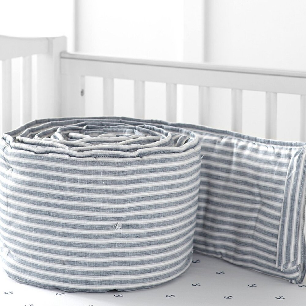 Pottery Barn Kids Montauk Belgian Flax Linen Bumper, Blue